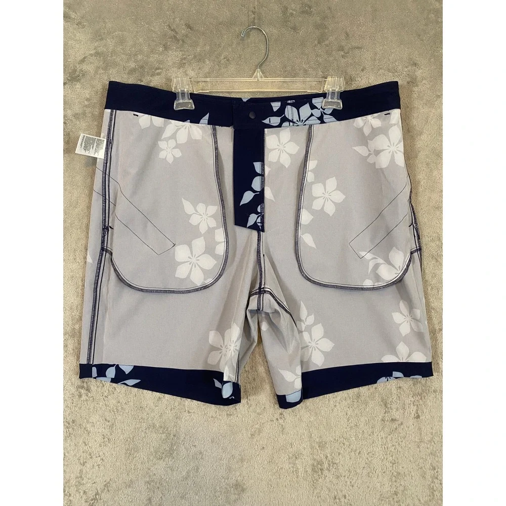 Lands' End Board Shorts Mens 40 Navy Blue Floral‎ Tropical Swim Trunks Stretch